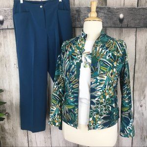 Zenergy Chico's 3Pc Peacock Blue Jacket, Top & Pant Set
